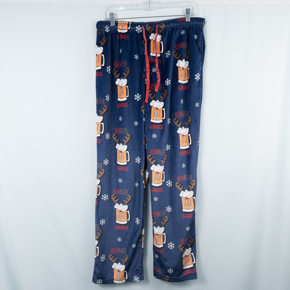 Bottoms Out Reinbeer Games Fleece Holiday Pajama Pants Mens Medium Novelty Beer